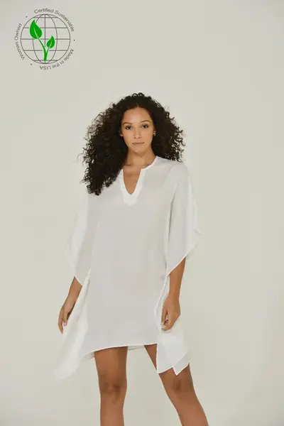 White Chiffon Caftan Tunic Top / Caftan Tunic Dress | Size: XL | Color: #f8f8ff