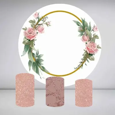 Aperturee Pink Floral Glitter Round White Birthday Backdrop Kit | Circle Birthday Backdrop Cover | Round Party Backdrop | Cir...