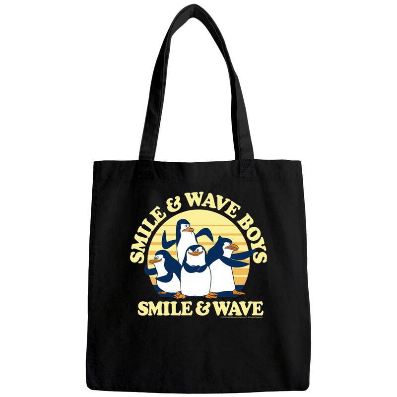 Madagascar Penguins Smile And Wave Sunset Text Poster Bags