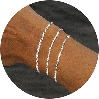 3Pcs Bohemian Style Alloy Chain Bracelets Kit for Women