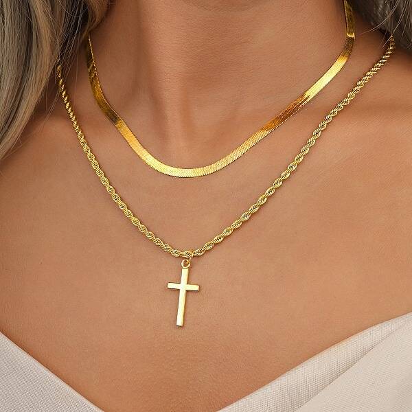 2Pcs Alloy Cross Pendant Necklace Sets