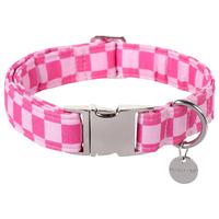 Cute Pink Plaid Dog Collar - Adjustable Cotton Collar for Small, Medium, and Large Dogs