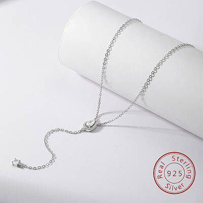 Rhodium Plated 925 Sterling Silver Lariat Necklace