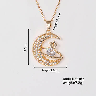 Elegant Fashion Copper Inlaid Zircon Star Moon Necklace Women's Jewelry
