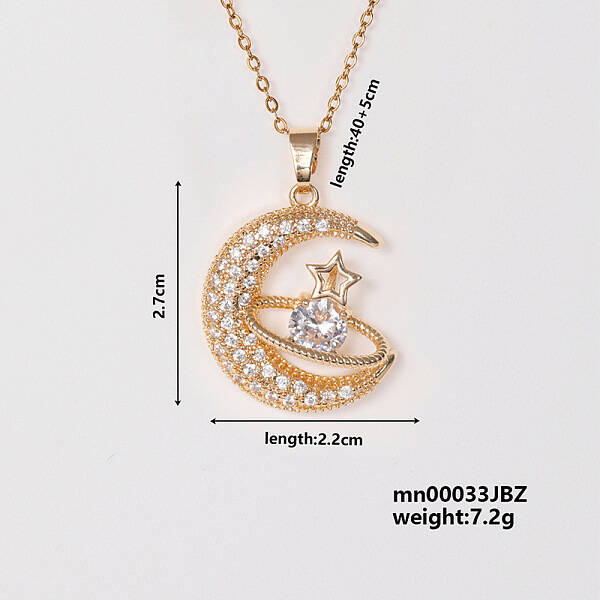 Elegant Fashion Copper Inlaid Zircon Star Moon Necklace Women's Jewelry