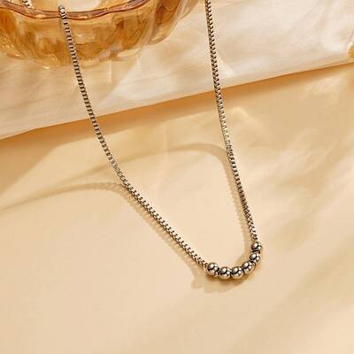 Non-Tarnish 304 Stainless Steel Cable Chain Round Beads Pendant Necklaces for Women