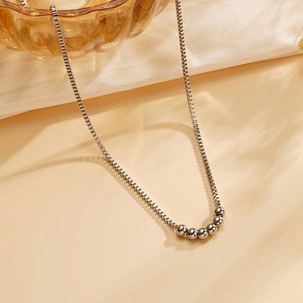Non-Tarnish 304 Stainless Steel Cable Chain Round Beads Pendant Necklaces for Women