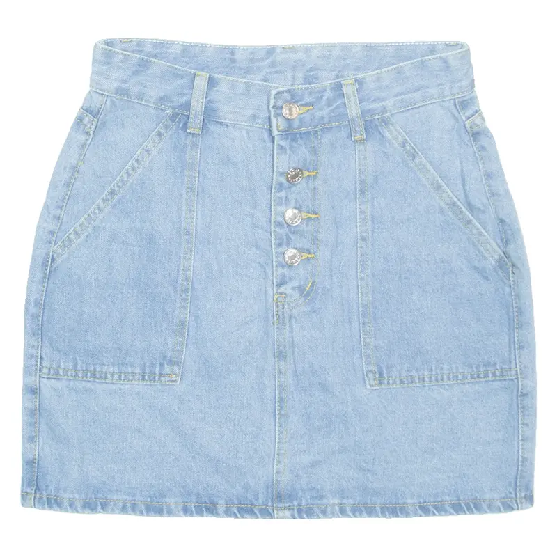 Buttoned Womens Straight Skirt Blue Short Denim S