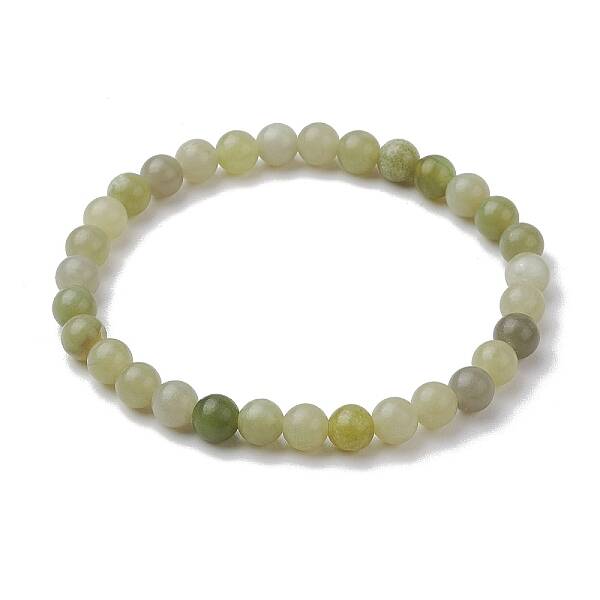 6mm Natural Green Jade Round Beaded Stretch Bracelets