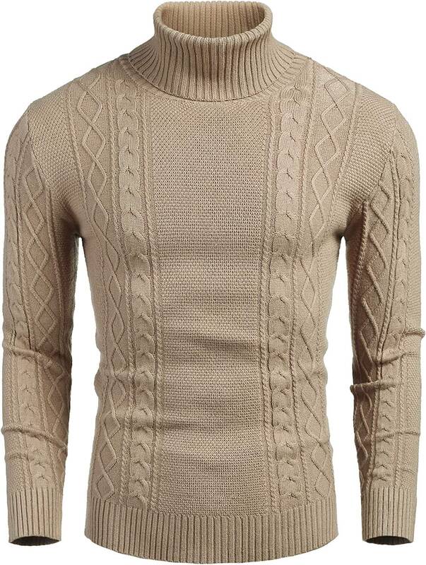 Turtleneck Casual Cable Knitted Pullover Sweaters (US Only), Khaki / M