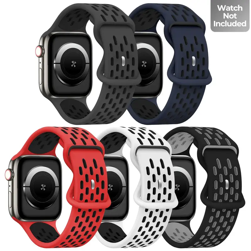 Sports Silicone Smart Watch Band for Apple Watch, 5 Counts/set Adjustable Replacement Smartwatch Band for Apple Watch Bands...