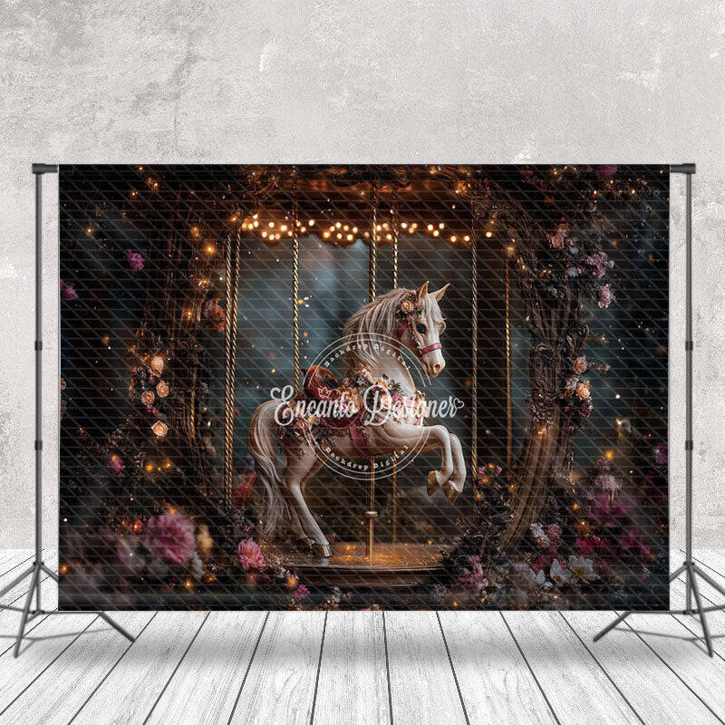 Fairy Tale Night Floral Carousel Fine Art Backdrop - Aperturee