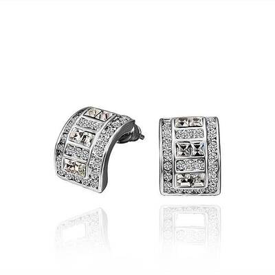 Real Platinum Plated Tin Alloy Czech Rhinestone Pearl Ear Studs For Women