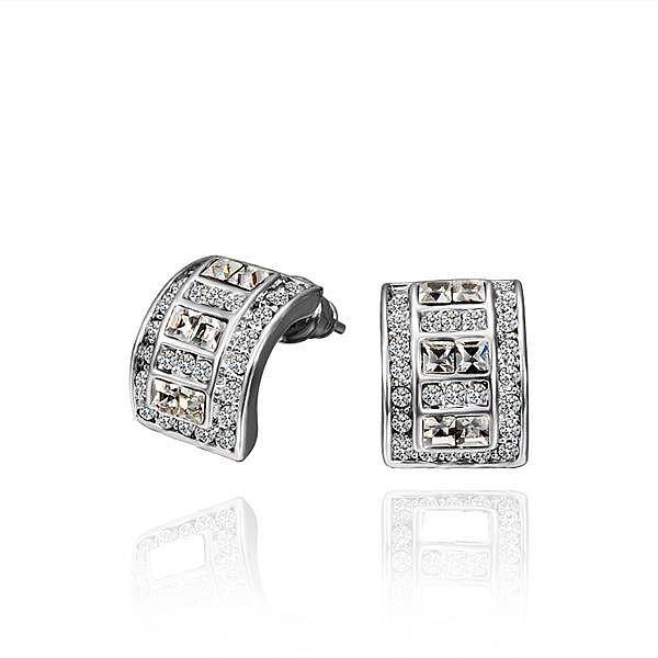 Real Platinum Plated Tin Alloy Czech Rhinestone Pearl Ear Studs For Women