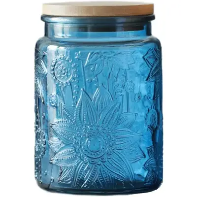 MIUVA Blue Glass Jar, 23.7 FL OZ Vintage Glass Jar with Airtight Lid, Candy Jar/Sugar Containers for Kitchen Pantry Coffee, T...