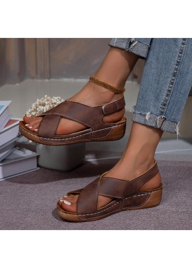 Modlily Dark Coffee Peep Toe Low Heel Sandals - 39