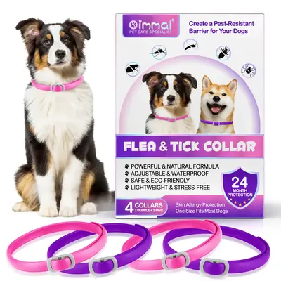 Oimmal Dog Flea Collar Set, Adjustable Anti-Flea & Tick Prevention, 4 Pack, Colors, Flea Tick Chewables