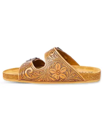 Women's Western Floral Hand-Tooled Leather Sandals
