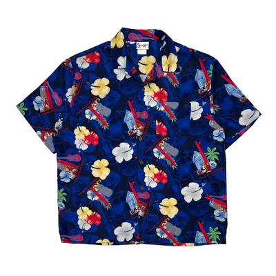 Disney Graphic Hawaiian Shirt - Large Blue Cotton