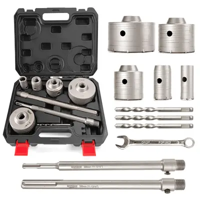 11PCS Concrete Hole Saw Kit 30mm 40mm 65mm 80mm 100mm with Max Shank & SDS Plus Heavy Duty Power Tool for Concrete Brick Diam...