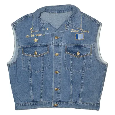 SAINT TROPEZ Rhinestone Denim Gilet Blue Womens M