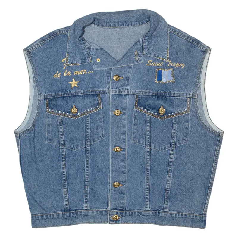 SAINT TROPEZ Rhinestone Denim Gilet Blue Womens M