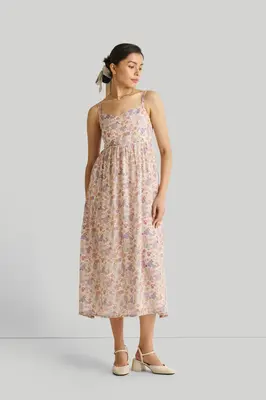 Strappy Gathered Floral Midi Dress | Color: Remixed Wildflowers | Size: XS
