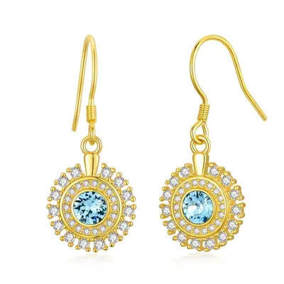 Sterling Silver with Yellow Gold Plated Cubic Zirconia Evil Eye Drop Earrings