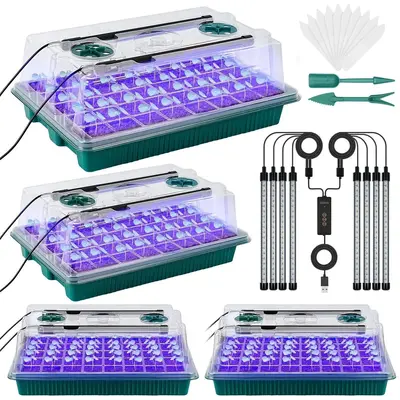 160-cell Seedling Starter Tray with Grow LED Lights, 4 Sets USB Powered Germination Kit with Humidity Vents, Drainage Holes...