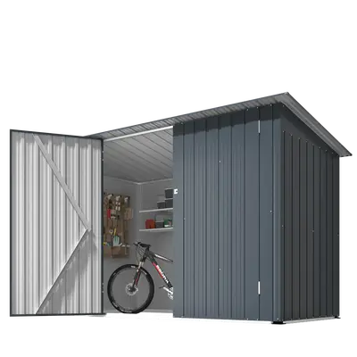 YODOLLA Outdoor Bike Sheds & Storage, 7x3 Metal Garden Storage Sheds, Lean to Design for Multiple Bikes in Pool and Garden