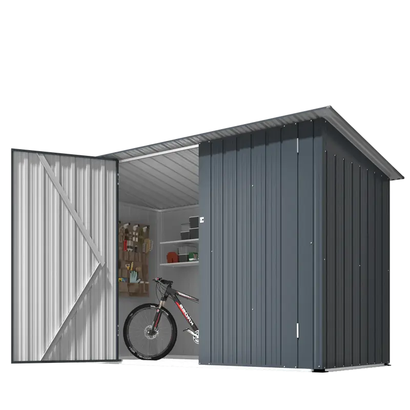 YODOLLA Outdoor Bike Sheds & Storage, 7x3 Metal Garden Storage Sheds, Lean to Design for Multiple Bikes in Pool and Garden