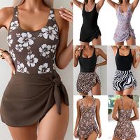 Women's Sexy Slim Fit Skirt-Style Swimsuit Printed One-Piece Swimsuit Tankini Outfit stretchy nylon blend