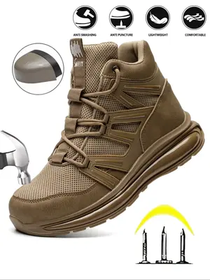 Men's Letter Pattern Steel Toe Slip Resistant Puncture Proof Construction Safety Work Shoes As Gift, Lightweight Breathable ...