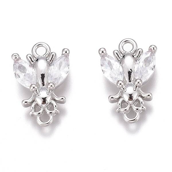 Brass Micro Pave Clear Cubic Zirconia Charms