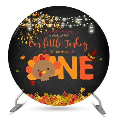 Aperturee Autumn Turkey Black Round 1St Birthday Backdrops | Round Backdrop Cover Diy | Circle Birthday Backdrop Cover | Cust...
