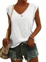 Women's Plain V Neck Short Sleeve Tee, Summer Clothes Women, T Shirts for Women, Casual Solid Cap Sleeve T-shirt for Summer, ...