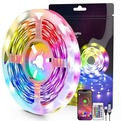 USB Powered LED Strip Light, 1 Count Music Sync RGB Color Changing Strip Light with Remote Control, TV Background Light, DIY ...
