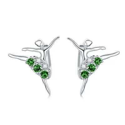 Sterling Silver Cubic Zirconia Dancing Girl Stud Earrings