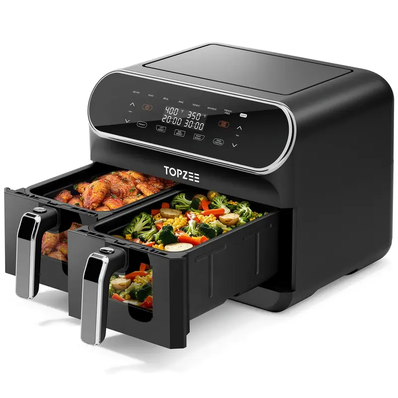 8qt Large Air Fryer - Dual Basket Airfryer with Easy View Windows, Preheat, Air Fry, Roast, Broil, Bake, Dehydrate, 2 Indepen...