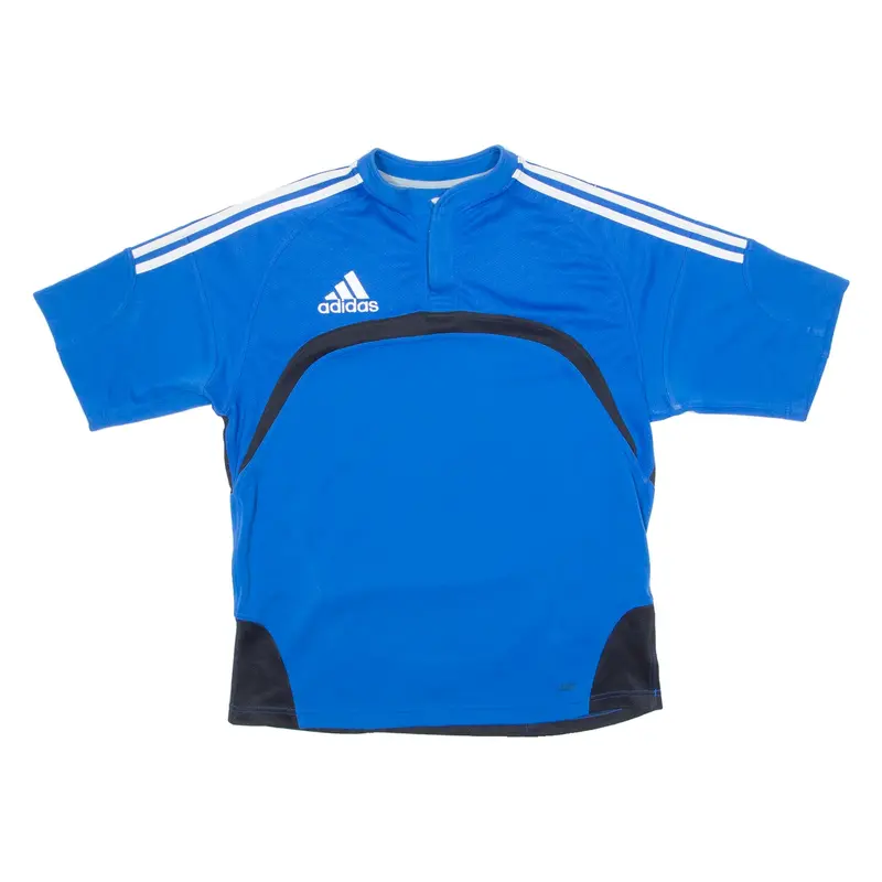 ADIDAS Short Sleeve Mens Sweatshirt Blue Button Neck L