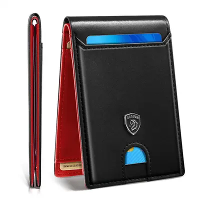 VTLASK Slim Wallet for Men -RFlD MensWallets with Money Clip and 12 CreditCard Holder -Minimalist Mens Wallets Leather-Black