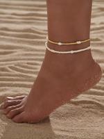 Women's Simple Style Plain Color Beaded Anklet, Fashion Elegant Accessory for Party, Daily Clothing Decor, Trendy All-match &...