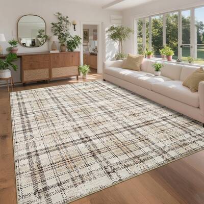 Garvee 6x9 Area Rugs Washable Beige Rugs for Living Room, Large Neutral Soft Bedroom Throw Rug, Non-Slip Stain Resistant Thin...