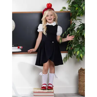 Navy Tulip Hem Girls Uniform Dress by Kids Couture