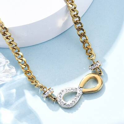 304 Stainless Steel with Polymer Clay Rhinestones Infinity Pendant Necklaces for Women