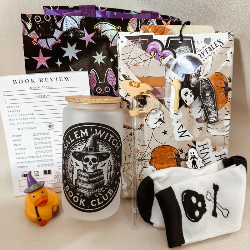 Boo Bag Spooky Blind Date with a Book - Halloween Wrapped Book, Halloween Tote, Bookish Glass, Bookish Goodies