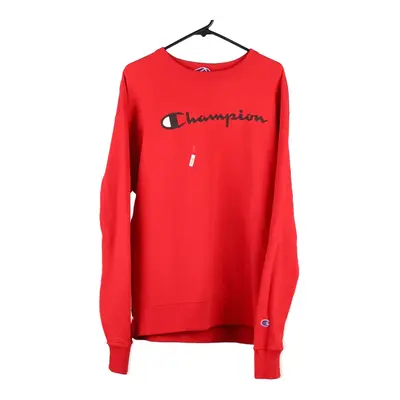 Champion Spellout Sweatshirt - Large Red Cotton Blend