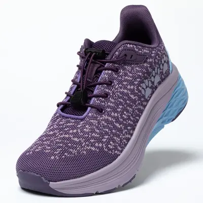 Paw Print Cushioned Walking Shoes with Bungee Laces - Blue & Purple - 6
