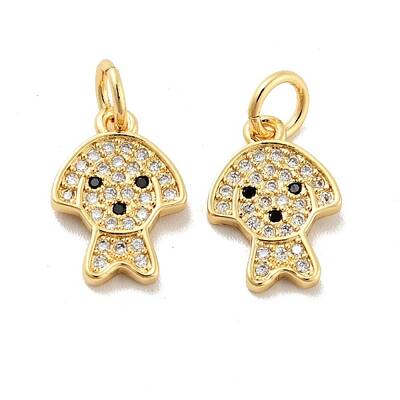 Dog Brass Micro Pave Clear Cubic Zirconia Charms