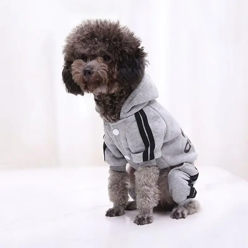 Solid Color Striped Pattern Pet Hoodie with Buckles for Autumn & Winter, Casual Soft Comfortable Warm Pet Clothes for Dogs & ...